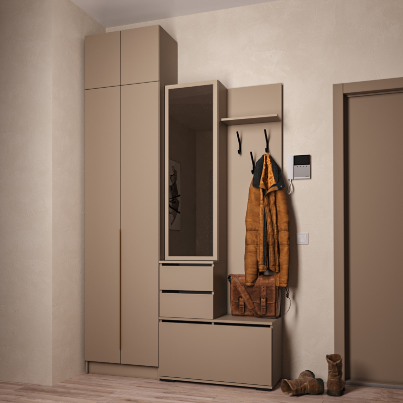 Набор прихожая Голд Бостон(вешалка В2 + шкаф Ш 600 + антресоль А 600)(Бежевый(Глиняный/Серый)