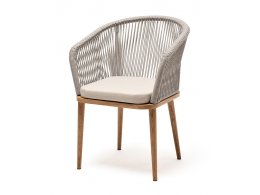 "Марсель" стул плетеный из роупа, основание дуб, роуп серый меланж круглый, ткань бежевая 15052