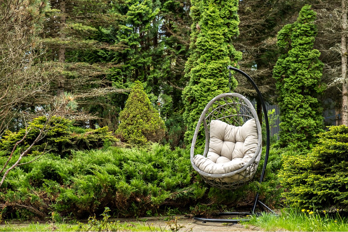 "Венеция" подвесное кресло-кокон из искусственного ротанга, цвет серый с бежевой подушкой