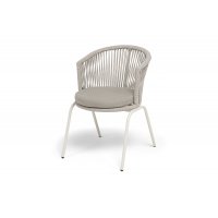 "Люксембург" стул плетеный из роупа, каркас из стали (RAL1013) муар, роуп бежевый круглый, ткань бежевая 15052