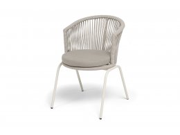 "Люксембург" стул плетеный из роупа, каркас из стали (RAL1013) муар, роуп бежевый круглый, ткань бежевая 15052