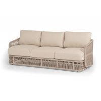 "Альбано" диван 3-местный плетеный из роупа, каркас алюминий светло-серый (RAL7035) муар, роуп бежевый круглый, ткань Mossle светло-бежевая