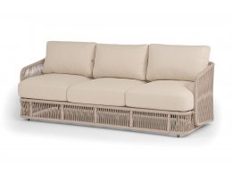 "Альбано" диван 3-местный плетеный из роупа, каркас алюминий светло-серый (RAL7035) муар, роуп бежевый круглый, ткань Mossle светло-бежевая