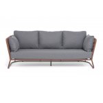 "Багамы" диван 3-местный плетеный из роупа, каркас алюминий бежево-серый (RAL7006) муар, роуп серо-коричневый 23мм, ткань светло-серая