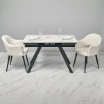 Стол Arthur раскладной 120-184x80x75см, керамогранит белый мрамор Greys White, чёрный Стол Arthur раскладной 120-184x80x75см, керамогранит белый мрамор Greys White, чёрный