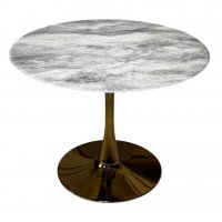 Стол обеденный круглый Остин BS212-100LG, 100х76 см, светло-серый мрамор/золото