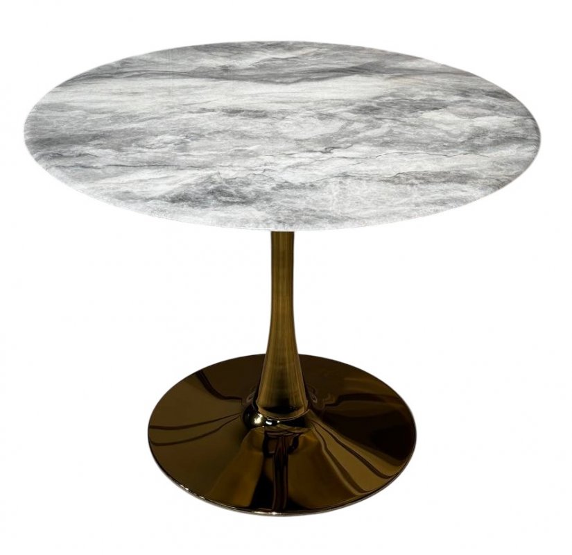 Стол обеденный круглый Остин BS212-100LG, 100х76 см, светло-серый мрамор/золото