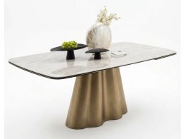 Стол КАРЛЕС (CARLES) 180 БЕЖЕВЫЙ МРАМОР (GLOSS SAND FLOW) керамика / Золотой винтаж каркас, ®DISAUR