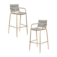 Набор 2 шт Стул барный DOBRIN MILLER GOLD, cветло-серый велюр (135-37)