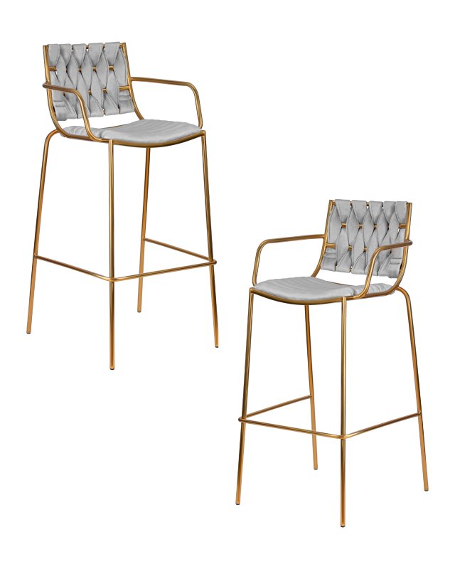 Набор 2 шт Стул барный DOBRIN MILLER GOLD, cветло-серый велюр (135-37)