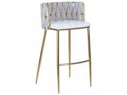 Стул барный DOBRIN EMMA GOLD, белый PU (T-01), белая ткань (F-49)