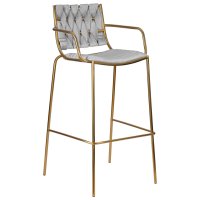 Стул барный DOBRIN MILLER GOLD, светло-серый велюр (135-37)