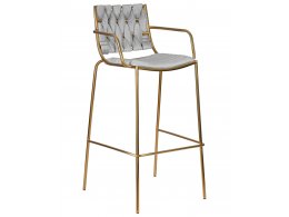 Стул барный DOBRIN MILLER GOLD, светло-серый велюр (135-37)