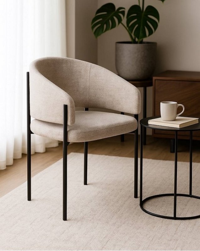 Стул НИКОЛЬ REEF 01 Молочный, ткань/ черный каркас М-City Стул НИКОЛЬ REEF 01 Молочный, ткань/ черный каркас М-City