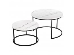 Набор кофейных столиков Tango белый мрамор с чёрными ножками, 2шт