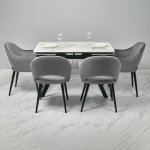 Стол Arthur раскладной 120-184x80x75см, керамогранит белый мрамор Greys White, чёрный Стол Arthur раскладной 120-184x80x75см, керамогранит белый мрамор Greys White, чёрный