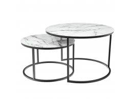 Набор кофейных столиков Tango белый мрамор с черными ножками Набор кофейных столиков Tango белый мрамор с черными ножками