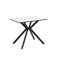 Стол Мармер мини нераскладной 90х60х75 см, столешница SNOW WHITE, подстолье металл черный