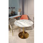 Стол обеденный круглый Остин BS212-100LG, 100х76 см, светло-серый мрамор/золото