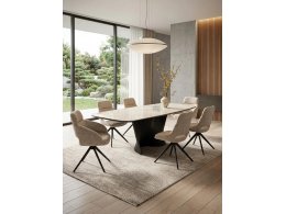 Стол ЛАВА (LAVA) 200 БЕЖЕВЫЙ МРАМОР TL-616, испанская керамика / Черный каркас, ®DISAUR