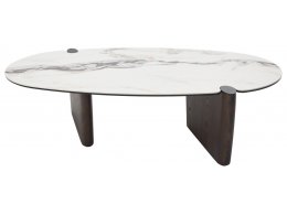 Стол кофейный ARN FENDI WHITE керамика на стекле/массив/ МДФ, облицованный дубовым шпоном ®DISAUR