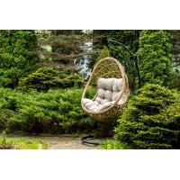 "Венеция" подвесное кресло-кокон из искусственного ротанга, цвет соломенный с бежевой подушкой