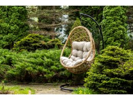 "Венеция" подвесное кресло-кокон из искусственного ротанга, цвет соломенный с бежевой подушкой "Венеция" подвесное кресло-кокон из искусственного ротанга, цвет соломенный с бежевой подушкой