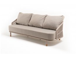 "Верона" диван 3-местный плетеный из роупа, каркас алюминий белый муар, роуп бежевый круглый, ткань бежевая 15052