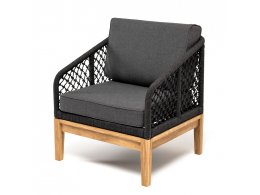 "Канны" кресло плетеное из роупа (узелки), основание дуб, роуп темно-серый круглый, ткань темно-серая 027 "Канны" кресло плетеное из роупа (узелки), основание дуб, роуп темно-серый круглый, ткань темно-серая 027