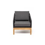 "Канны" кресло плетеное из роупа (узелки), основание дуб, роуп темно-серый круглый, ткань темно-серая 027