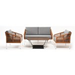 "Канны" лаунж-зона 4-местная из роупа со столом "Глория" цвет "дуб", каркас алюминиевый белый, роуп оранжевый меланж