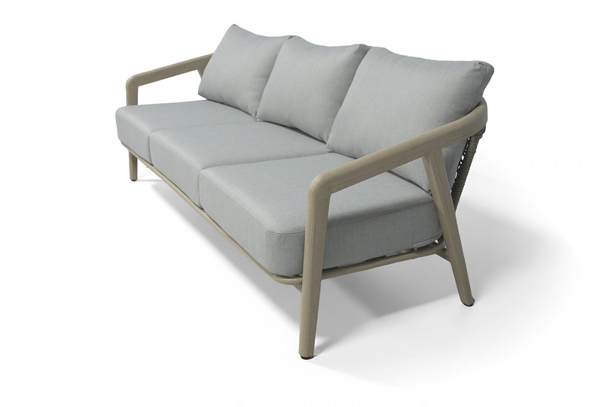 "Брюссель" диван трехместный из искусственного ротанга, цвет серый, каркас под дерево (холодно-бежевый)