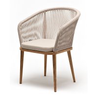 "Марсель" стул плетеный из роупа, основание дуб, роуп бежевый круглый, ткань бежевая 052