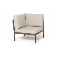 "Канны" угловой модуль плетеный из роупа, каркас алюминий коричневый (RAL8016) муар, роуп коричневый круглый, ткань бежевая 15052 "Канны" угловой модуль плетеный из роупа, каркас алюминий коричневый (RAL8016) муар, роуп коричневый круглый, ткань бежевая 15052