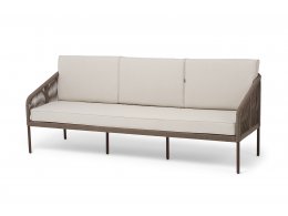 "Канны" диван 3-местный плетеный из роупа, каркас алюминий коричневый (RAL8016) муар, роуп коричневый круглый, ткань бежевая 15052 "Канны" диван 3-местный плетеный из роупа, каркас алюминий коричневый (RAL8016) муар, роуп коричневый круглый, ткань бежевая 15052