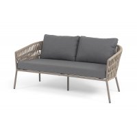 "Комо" диван 2-местный плетеный из роупа, каркас алюминий бежево-серый (RAL7006) муар, роуп серо-коричневый 23мм, ткань темно-серая 027