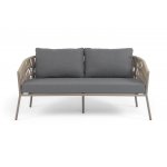 "Комо" диван 2-местный плетеный из роупа, каркас алюминий бежево-серый (RAL7006) муар, роуп серо-коричневый 23мм, ткань темно-серая 027