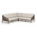 "Канны" диван модульный плетеный из роупа, каркас алюминий коричневый (RAL8016) муар, роуп коричневый круглый, ткань бежевая 15052