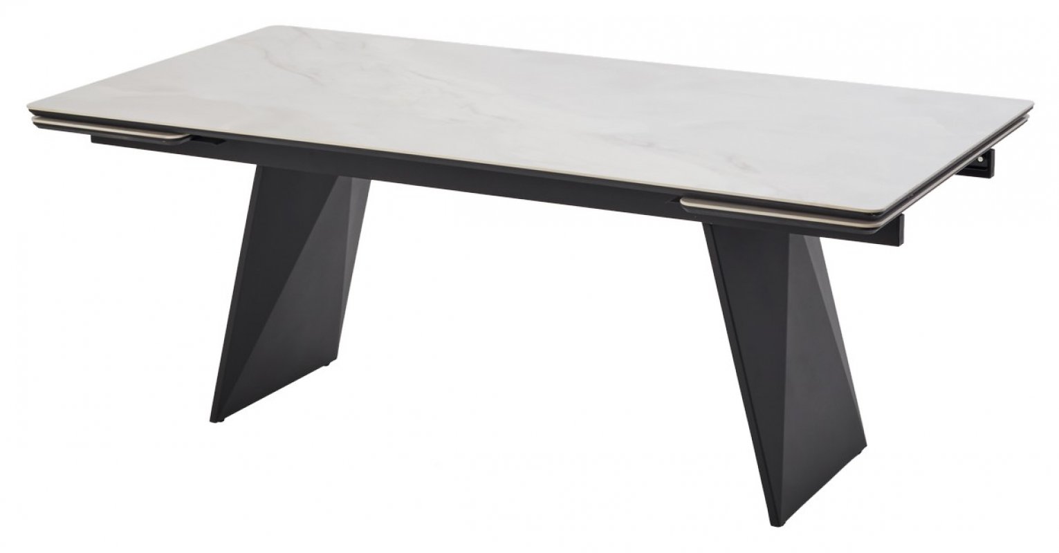 Стол ШЕРЛ  200 CRYSTAL ONIX BIANCO, керамика / Черный каркас М-City