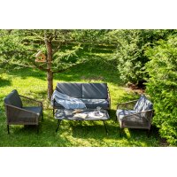 "Канны" лаунж-зона 4-местная из роупа со столом "Верона" (серый гранит), каркас алюминиевый коричневый, роуп коричневый