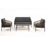 "Канны" лаунж-зона 4-местная из роупа со столом "Верона" (серый гранит), каркас алюминиевый коричневый, роуп коричневый