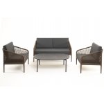 "Канны" лаунж-зона 4-местная из роупа со столом "Верона" (серый гранит), каркас алюминиевый коричневый, роуп коричневый