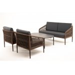 "Канны" лаунж-зона 4-местная из роупа со столом "Верона" (серый гранит), каркас алюминиевый коричневый, роуп коричневый