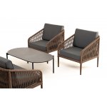 "Канны" лаунж-зона 4-местная из роупа со столом "Верона" (серый гранит), каркас алюминиевый коричневый, роуп коричневый