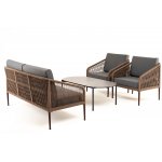 "Канны" лаунж-зона 4-местная из роупа со столом "Верона" (серый гранит), каркас алюминиевый коричневый, роуп коричневый