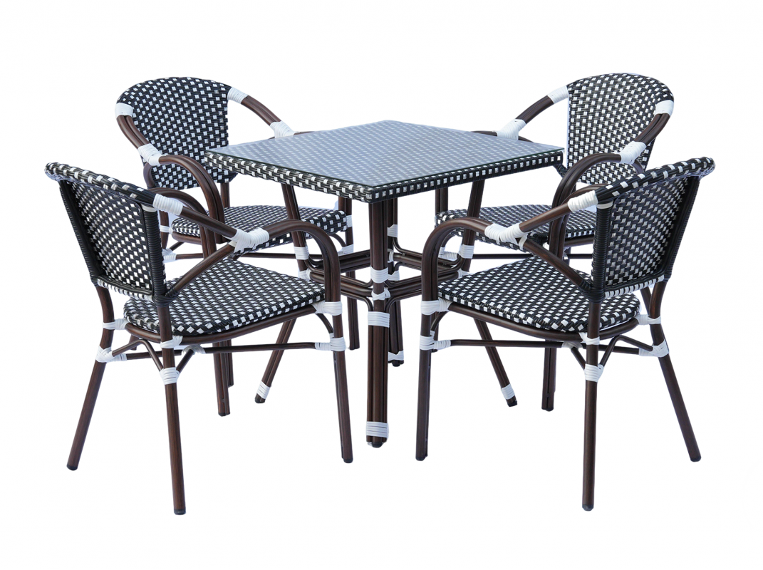 "Кабри" обеденная группа плетеная на 4 персоны, цвет черно-белый