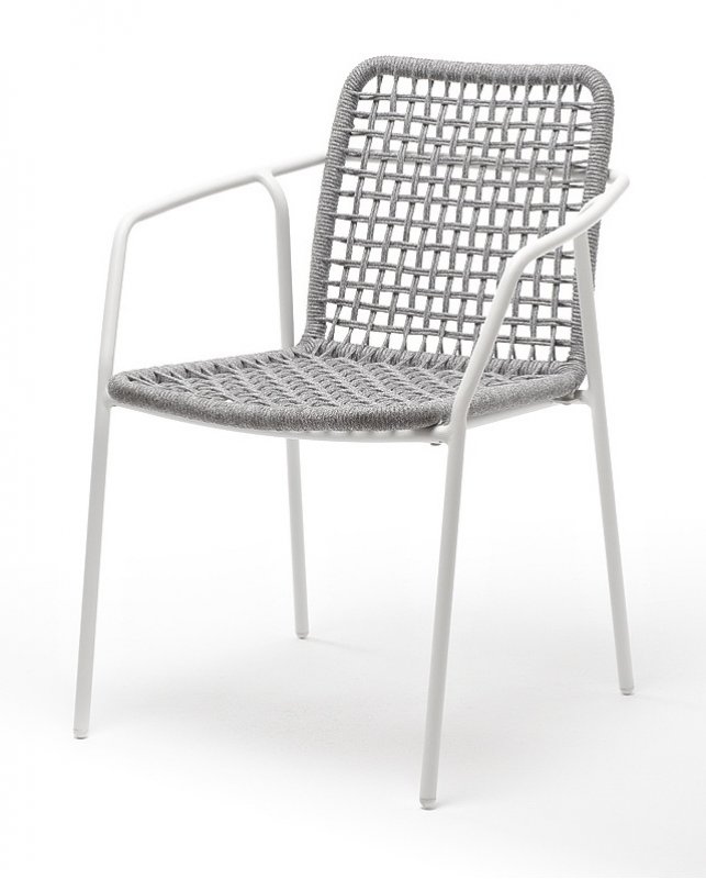 Тунис стул плетенный из роупа, каркас алюминий белый, роуп светло-серый