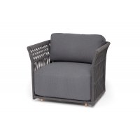 "Лугано" кресло плетеное из роупа, каркас алюминий темно-серый (RAL7024) муар, роуп темно-серый круглый, ткань темно-серая YB25-0027