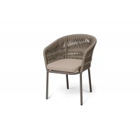 "Бордо" стул плетеный из роупа (колос), каркас алюминий серый (RAL7022) муар, роуп серый 15мм, ткань темно-серая 027