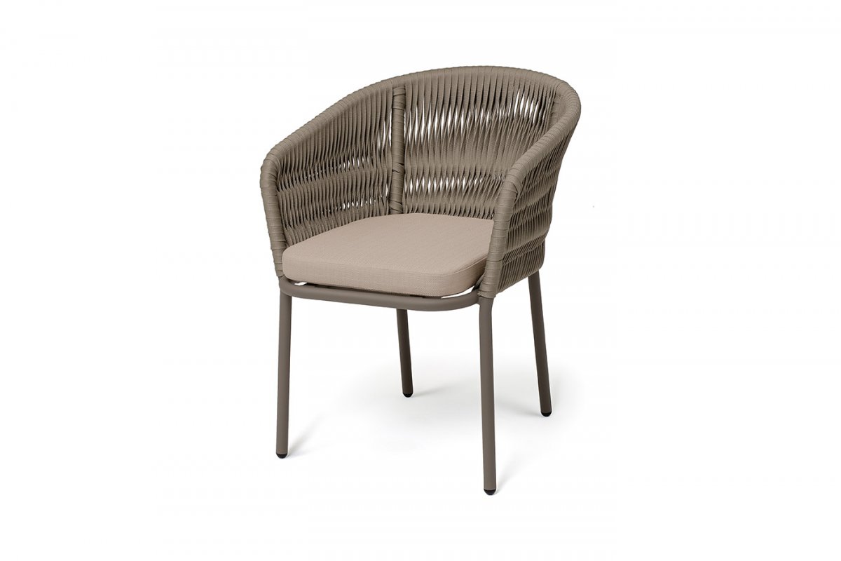 "Бордо" стул плетеный из роупа (колос), каркас алюминий серый (RAL7022) муар, роуп серый 15мм, ткань темно-серая 027